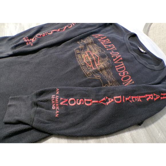 Vtg 1992 Harley Davidson Thermal Shirt XL Black red gold Eagle USA Holoubek Utah - Picture 6 of 12